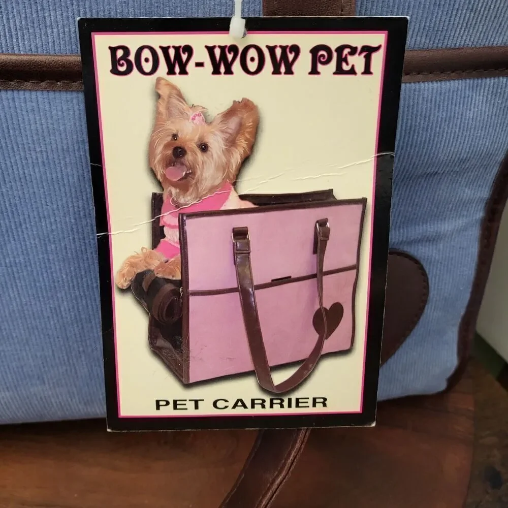 Bow-Wow Pet Carrier Large 15” x 12” x 8” Pets Up to 22lbs Blue Corduroy Unused